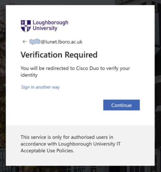 LU screen prompt to request verification via Duo push